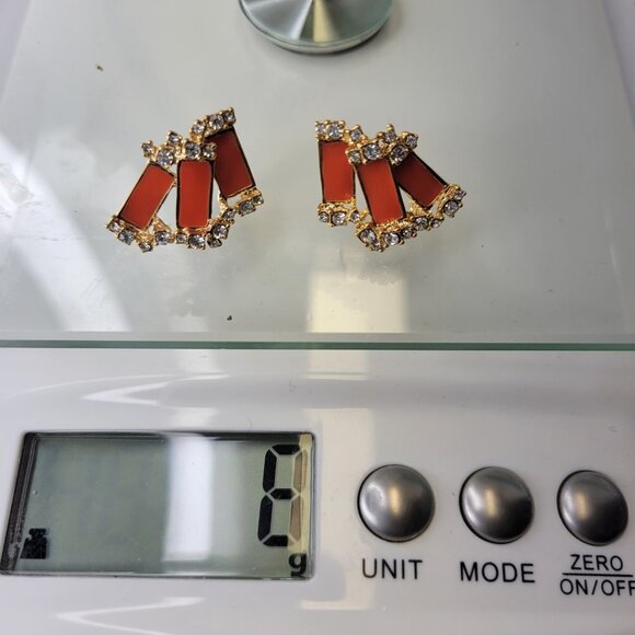 Orange Rectangle Small Earrings Mini Earrings - Picture 8 of 8